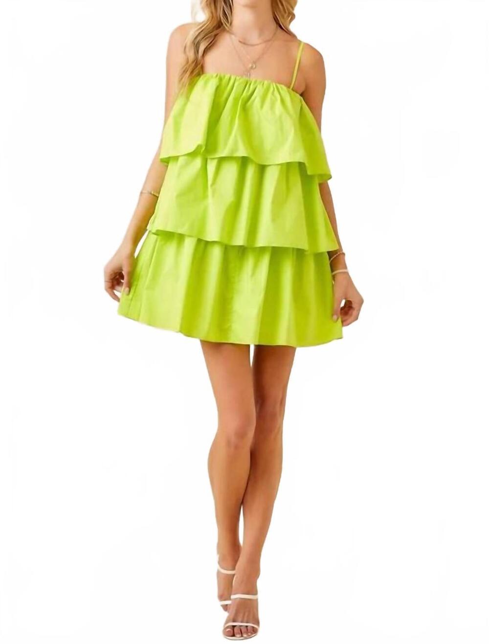 NEW DAY + MOON natalie tiered ruffle dress in lime